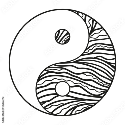 Yin and Yang. Hand drawn zen symbol on isolated background. Black and white illustration