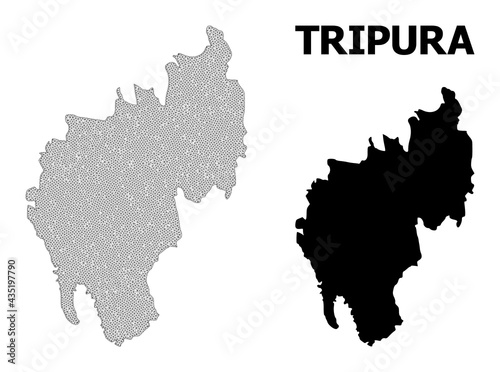 Polygonal mesh map of Tripura State in high detail resolution. Mesh lines  triangles and dots form map of Tripura State.