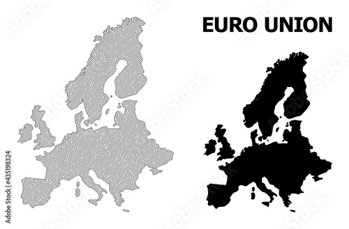 Polygonal mesh map of Euro Union in high detail resolution. Mesh lines, triangles and dots form map of Euro Union.