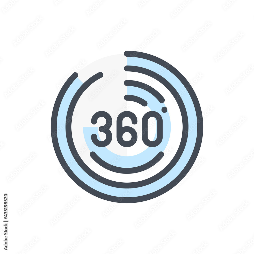 360 degree view color line icon. Angle 360 degree vector outline colorful sign. 360 degree view color line icon. Angle 360 degree vector outline colorful sign.