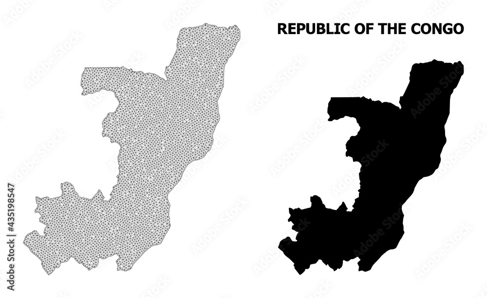 Polygonal mesh map of Republic of the Congo in high detail resolution. Mesh lines, triangles and dots form map of Republic of the Congo.