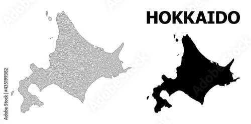 Polygonal mesh map of Hokkaido Island in high detail resolution. Mesh lines  triangles and points form map of Hokkaido Island.