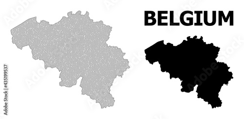 Polygonal mesh map of Belgium in high resolution. Mesh lines, triangles and points form map of Belgium.