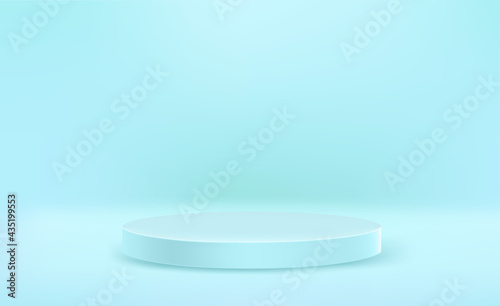 Bright blue round stage with copy space. Template for a content