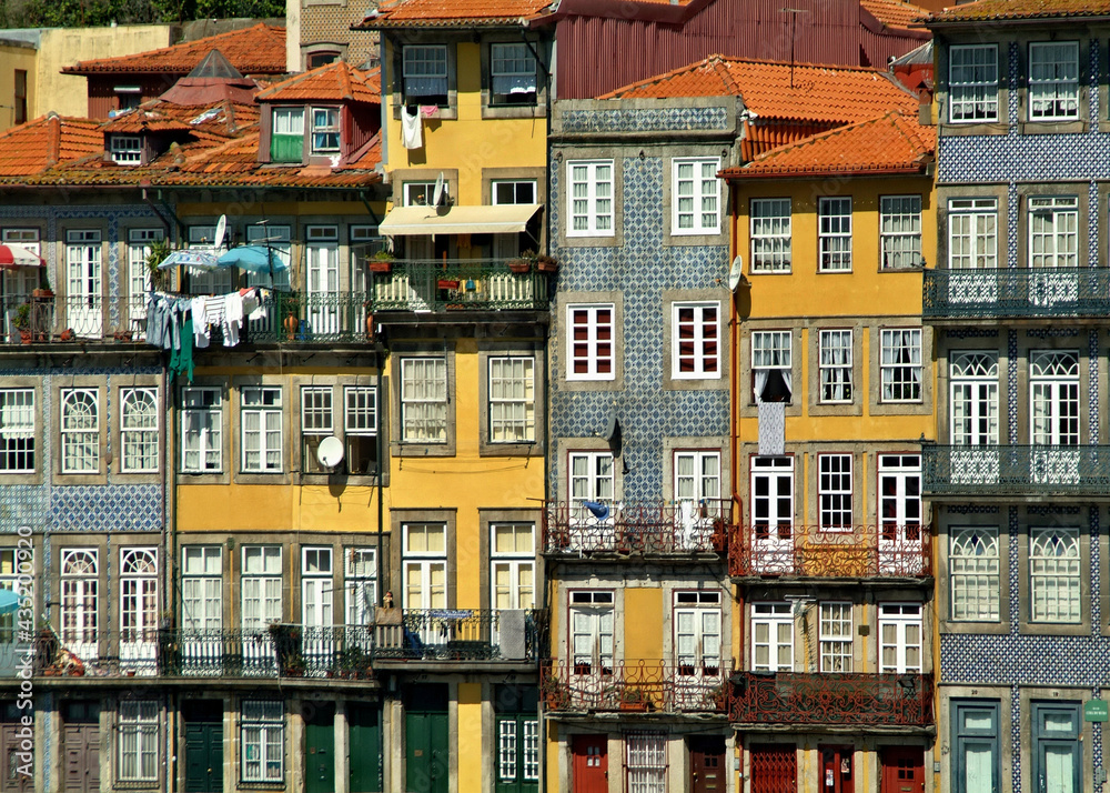 Colorful historic facades in Porto - Portugal 