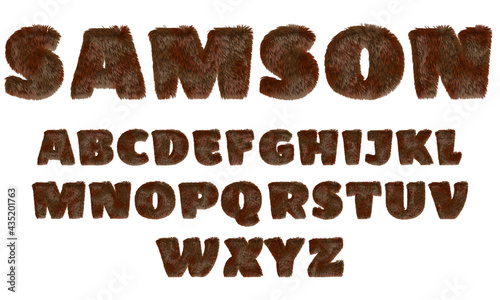 Brown teddy alphabet, plush letter set with animal fur, creative uppercase font design for kids