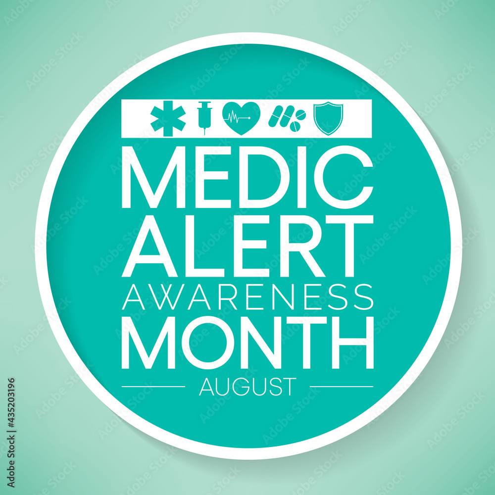 Medic Alert awareness month is observed every year in August, dedicated toward educating the public on the needs and uses of Medic Alert ID's. Vector illustration. Medic Alert awareness month is observed every year in August, dedicated toward educating the public on the needs and uses of Medic Alert ID's. Vector illustration.