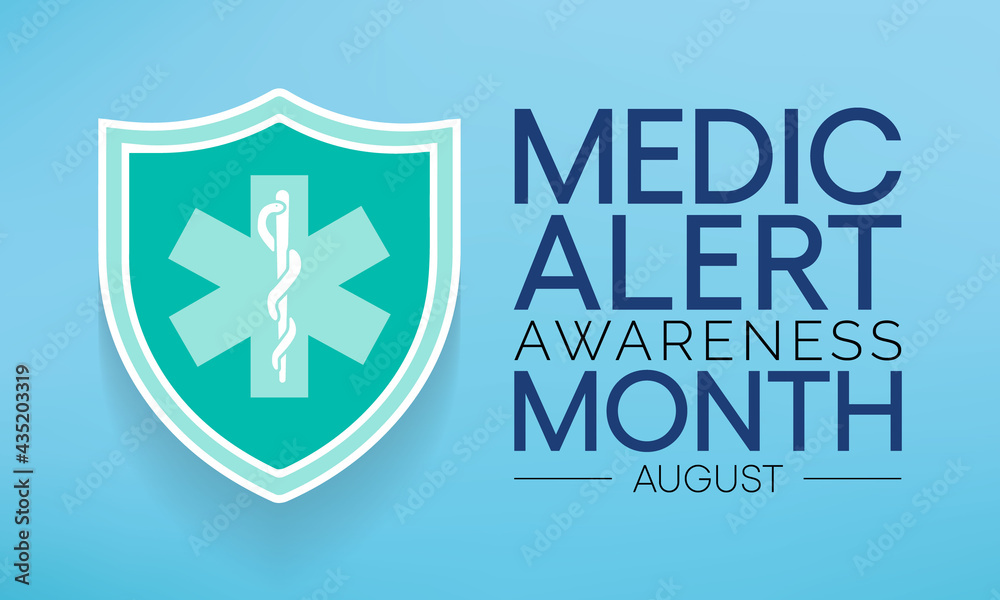 Medic Alert awareness month is observed every year in August, dedicated toward educating the public on the needs and uses of Medic Alert ID's. Vector illustration. Medic Alert awareness month is observed every year in August, dedicated toward educating the public on the needs and uses of Medic Alert ID's. Vector illustration.