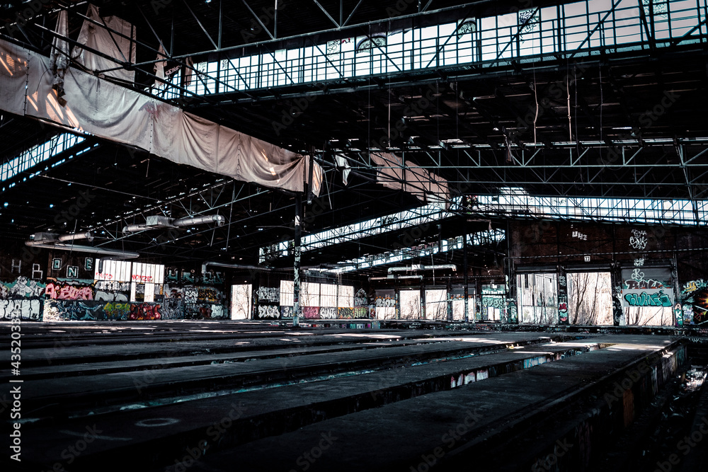 abandoned factory building with street art abandoned factory building with street art