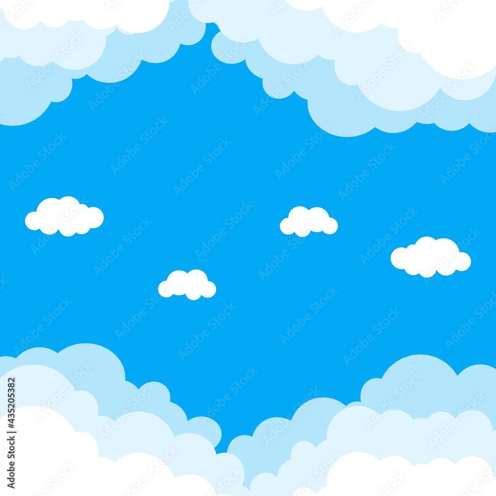 Cloudy blue sky background vector illustration in flat style. Suitable for web banners, social media, postcard, and many more.
