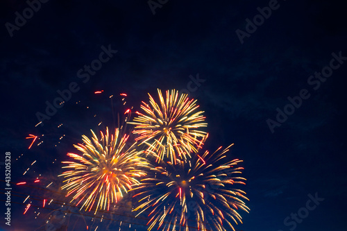 Fireworks on the background of the dark night sky. 4th July - American Independence Day