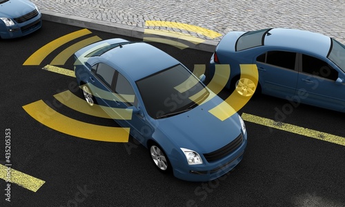 Autonomous cars on a road with visible connection photo