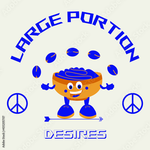 Oatmeal in a plate. T-shirt or sweatshirt print. Retro style bunting with a positive slogan. Logo type for vegetarian, vegan. Package design. Cartoon funny bunting.