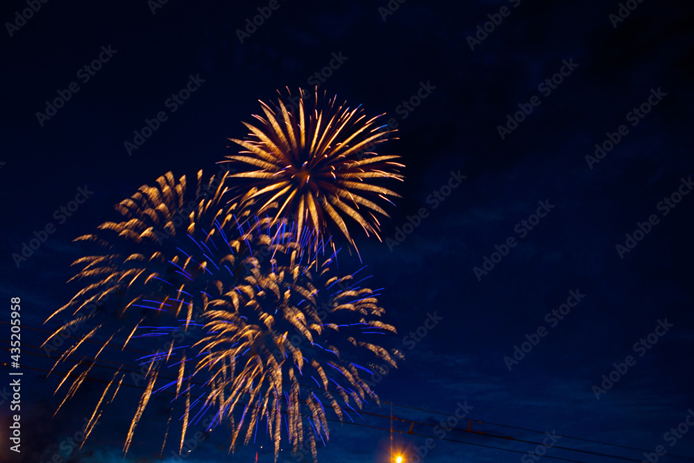 Fireworks on the background of the dark night sky. 4th July - American Independence Day Fireworks on the background of the dark night sky. 4th July - American Independence Day