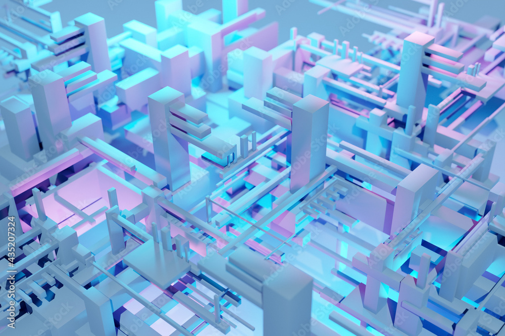 3d illustration of a pattern in the geometric form . Abstract Graphics in the style of computer games. Close up of the pink and blue cyber armor on neon lights 3d illustration of a pattern in the geometric form . Abstract Graphics in the style of computer games. Close up of the pink and blue cyber armor on neon lights