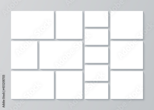 Photo collage grid. Moodboard template. Vector. Mood board background. Picture grid. Photography album layout. Mosaic frames. Horizontal mockup of banner. Branding presentation. Simple illustration