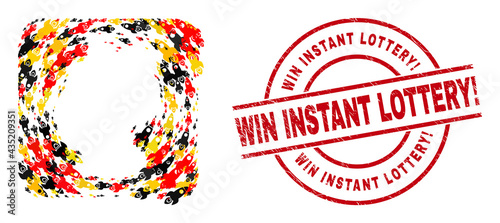 German geographic map mosaic in Germany flag official colors - red, yellow, black, and rubber Win Instant Lottery! red round stamp seal. Win Instant Lottery! badge uses vector lines and arcs.