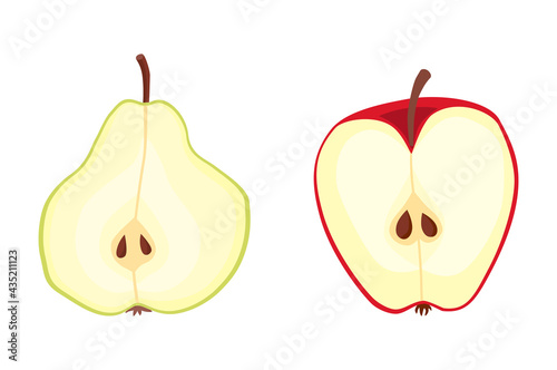 Seamless pattern of hand-drawn pears and apple pattern. Vegan food, fruit background. Colorful background texture for kitchen, wallpaper, textile, fabric. Fruit background. Vector illustration. 