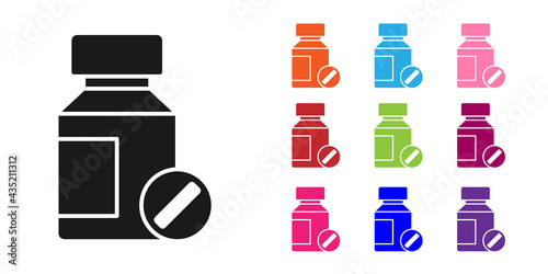 Black Sedative pills icon isolated on white background. Set icons colorful. Vector