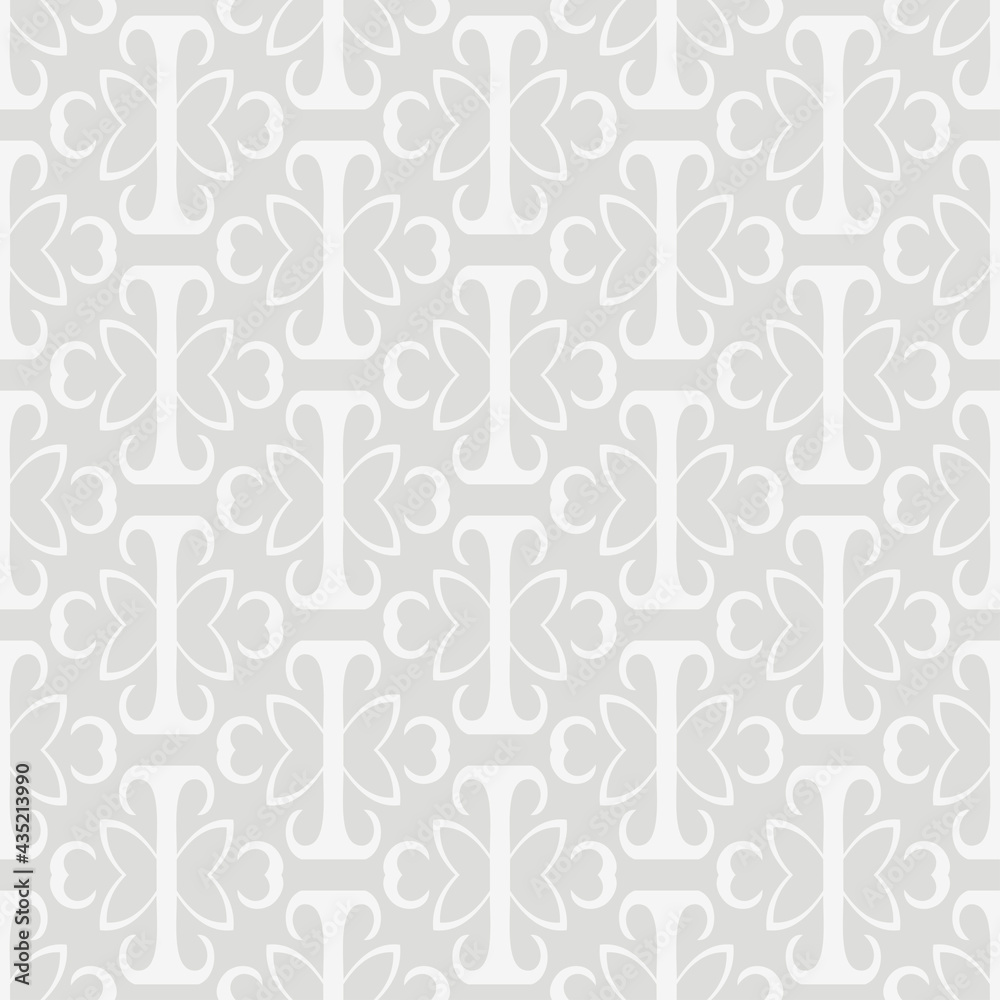 Light background pattern with simple decorative ornamentation on gray background, wallpaper. Seamless pattern, texture. Vector illustration for design.