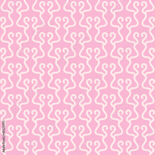 Background pattern with decorative ornaments on a light pink background, wallpaper. Seamless pattern, texture. Vector image