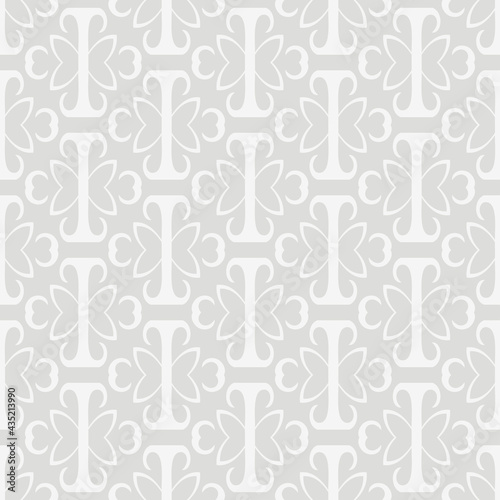 Light background pattern with simple decorative ornamentation on gray background, wallpaper. Seamless pattern, texture. Vector illustration for design.