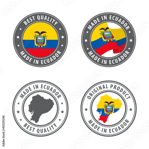 Made in Ecuador - set of labels, stamps, badges, with the Ecuador map and flag. Best quality. Original product.