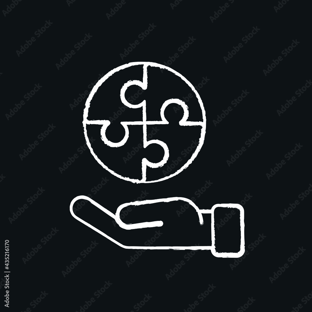 Business partnership chalk icon. Synergy, teamwork, collaboration, research, meeting. Thin line vector black and white illustration.