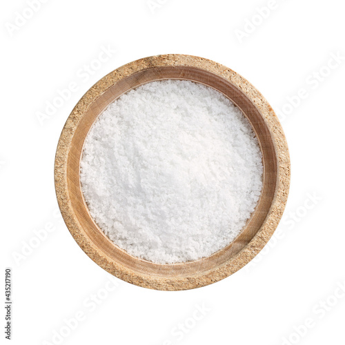 Salt in a wooden container isolated on white background