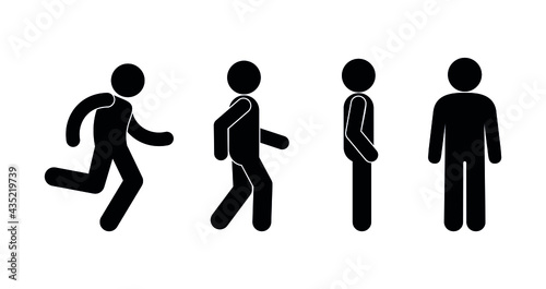 man runs, walks, stands, people icon, isolated human silhouettes, stick figure pictogram