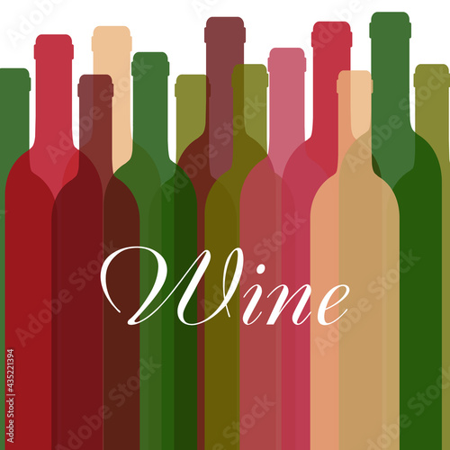 Set of wine bottles isolated on white background. Wine bottle, made in a realistic style. Alcoholic drink. White and red wine. Vector illustration