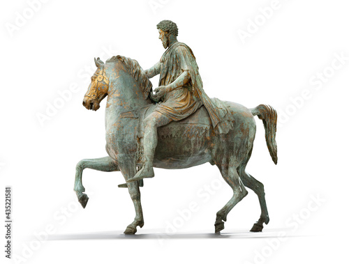 Rome, Italy, the monumental golden-bronze Equestrian Statue of Marcus Aurelius, isolated item on white background © Carolina09