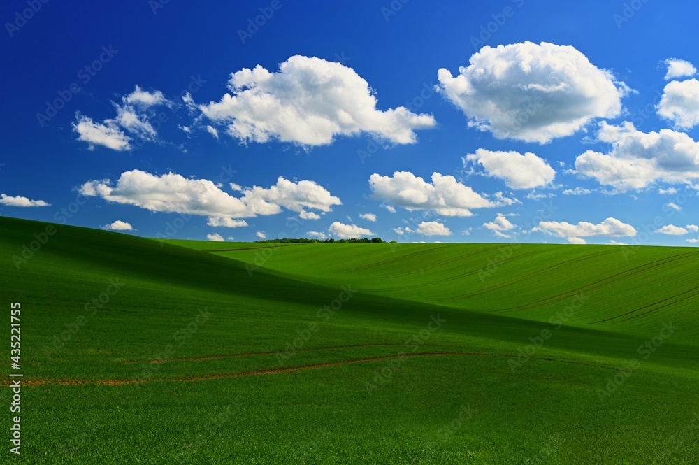 Beautiful spring landscape with blue sky, sun and clouds. Beautiful spring landscape with blue sky, sun and clouds.