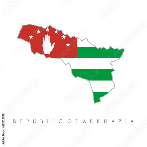 Map and flag of Abkhazia. Republic of Abkhazia vector. Vector illustration with abkhazian national flag with shape of Abkhazia map (simplified). Volume shadow on the map