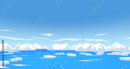 Ice lands, ice mountains and ocean in the Arctic and Antarctica.