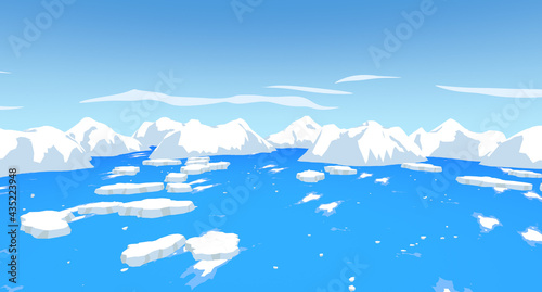 Ice lands, ice mountains and ocean in the Arctic and Antarctica.