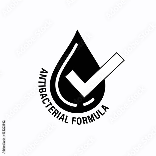 antibacterial formula vector icon with water drop and tick mark. package design elements