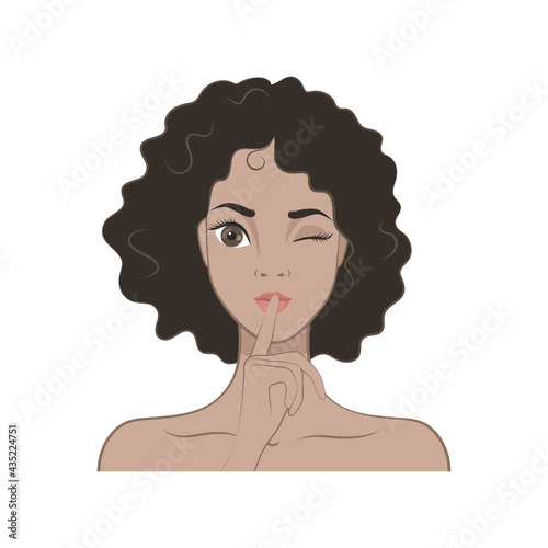 Isolated image of a Brunette Girl. Shhh. Vector illustration in cartoon style