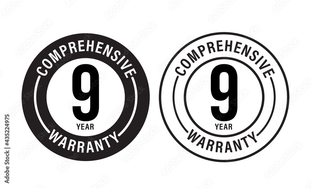 9 year comprehensive warranty vector icon set