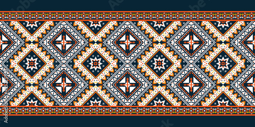 Geometric ethnic pattern embroidery .carpet,wallpaper,clothing,wrapping,batik,fabric,Vector illustration embroidery style.