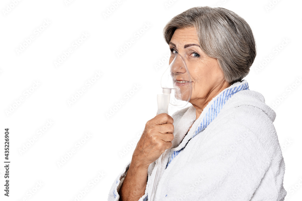 Portrait of elderly woman with flu inhalation Portrait of elderly woman with flu inhalation