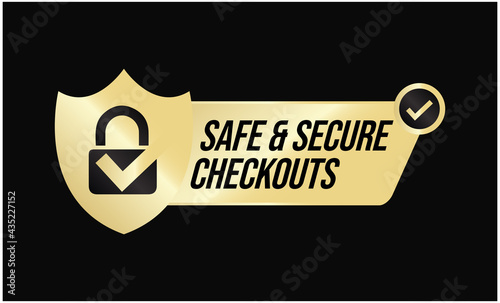 safe and secure checkout vector icon with padlock and tick mark, secure shopping abstract