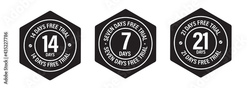 free trial vector icon set. 14, 21 and 7 days free trial