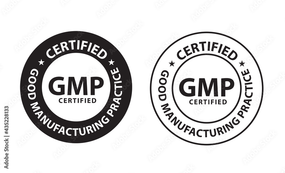 GMP certified, good manufacturing practice' vector icon set , black in color