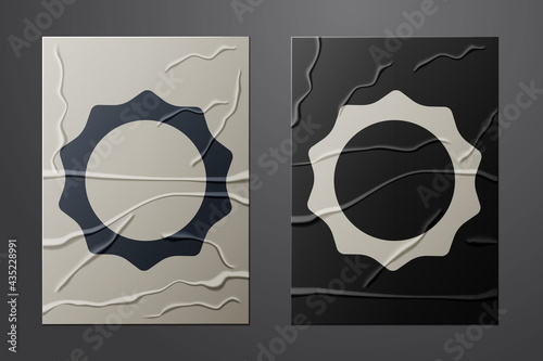 White Sun icon isolated on crumpled paper background. Paper art style. Vector