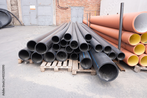 large diameter plastic pipes for sewerage and septic tanks. concept for the construction of private houses.