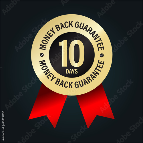 10 days money back guarantee golden vector icon isolated on dark background 