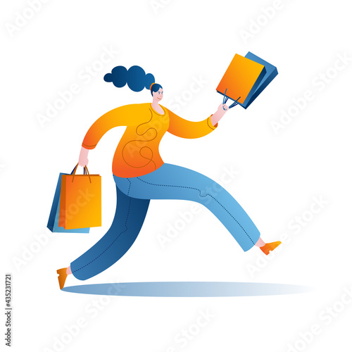 Character coming with packages from stores. Isolated vector character with purchases.