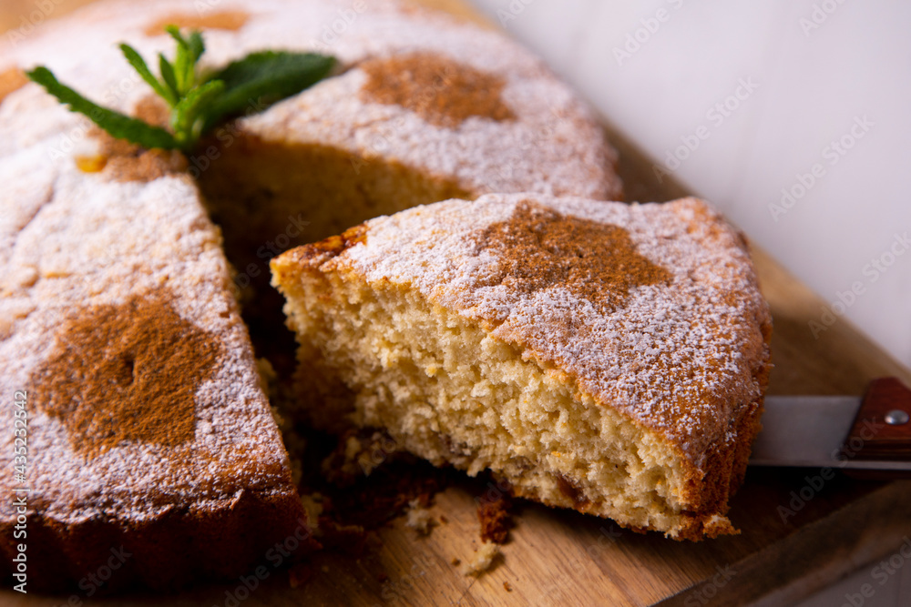 Cinnamon cake. Traditional Spanish recipe.