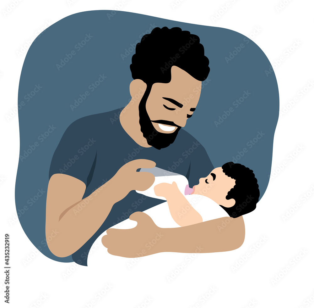 Dad Black Hair feeding baby